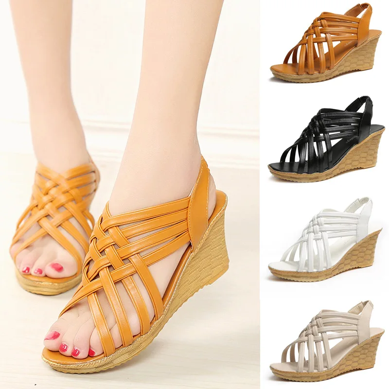 

Female Shoes Comfort Slip on Women's Sandals Summer Casual Ladies Hollow Cross Straps Wedges Shoes Woman Sandal Women Footwear