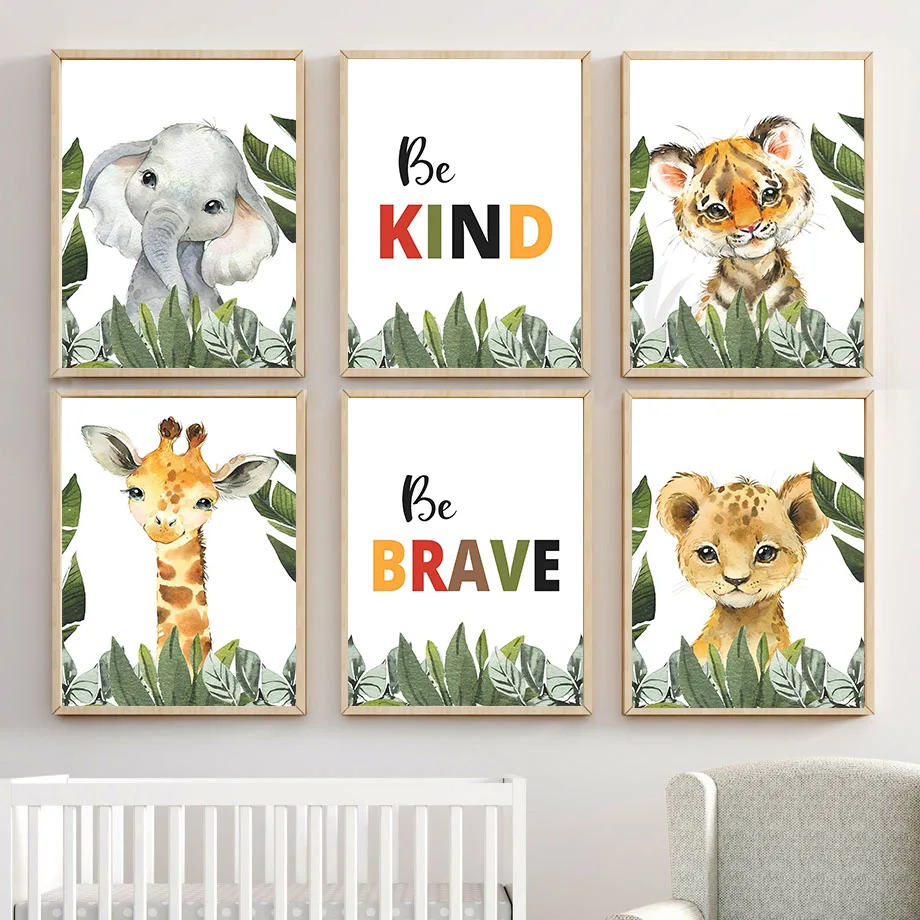 

Elephant Lion Tiger Giraffe Zebra Jungle Animal Nordic Posters And Prints Wall Art Canvas Painting Wall Pictures Kids Room Decor