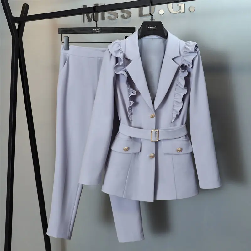 

Women's Professional Pants Suit Jacket Two-piece Autumn New Elegant Blazers Coat Set Korean High Waist Sexy Blouse Trousers Suit