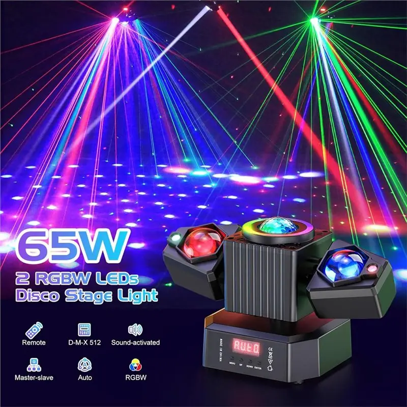 Фото Светодиодный вращающийся прожектор JHD 50W 4-в-1 для дискотек, церквей, свадеб, театров, с эффектом звездного неба, DMX512, вилка стандарта США №5