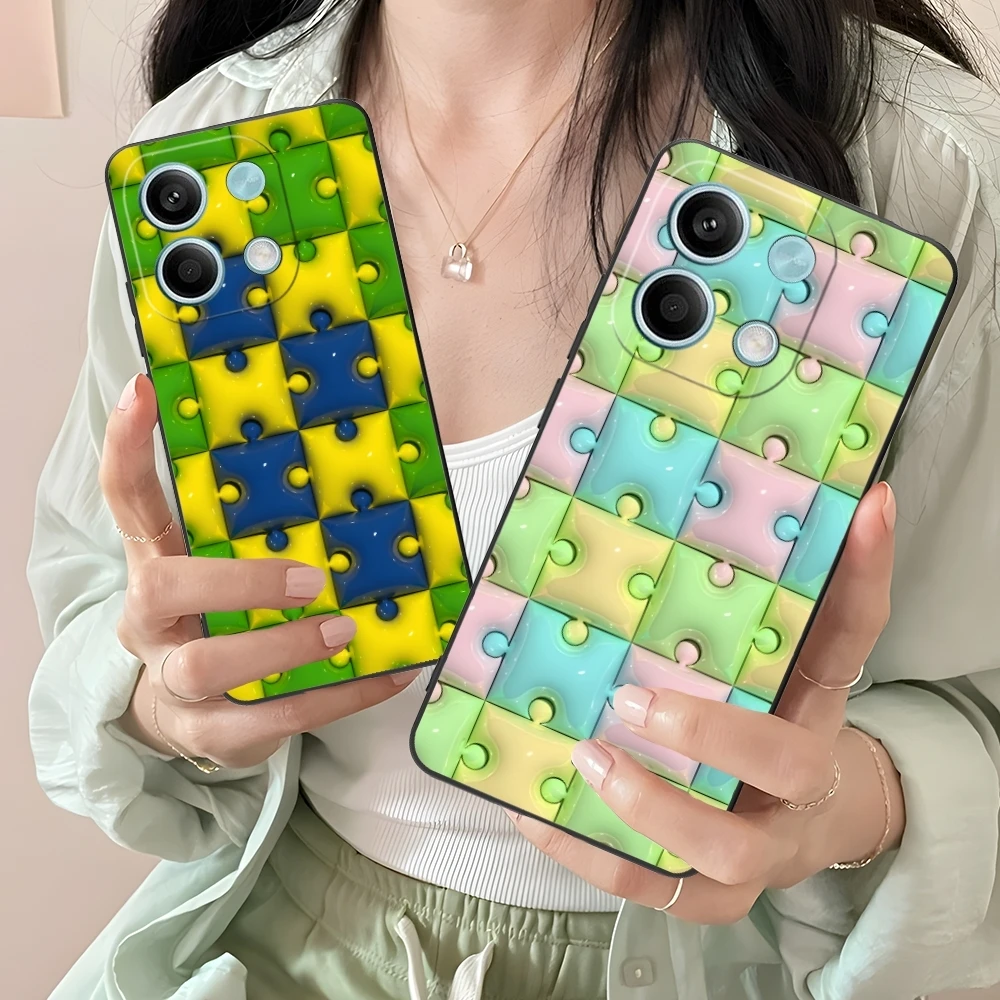 Puzzle Fashion Pretty Mobile Cell Phone Case for Xiaomi Redmi Note 13 12 11 10 9 8 7 6 S A Pro Lite Plus 5G Black Cover Shell