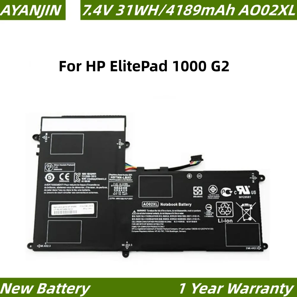 Аккумулятор AO02XL 7 4 В 31 Втч для HP ElitePad 1000 G2 HSTNN-LB5O HSTNN-C78C HSTNN-IB5Q 728250 -1С1 728558 -005 -421 A002XL