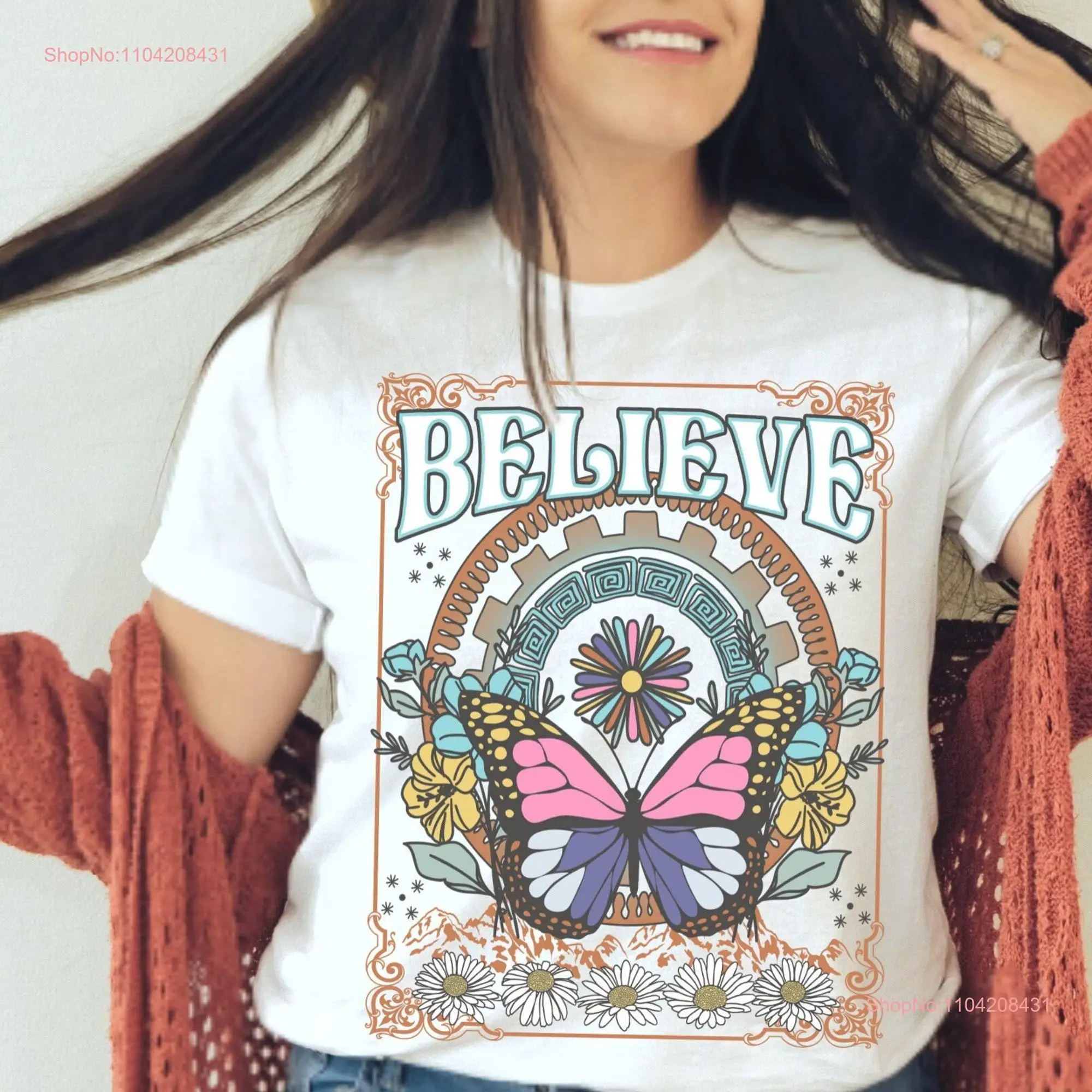 Believe T Shirt Boho Hippie Motivational Women vintage Summer 70s flower Wildflower long or short sleeves