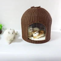 luxury handmade plastic rattan woven comfortable pet house cat beds