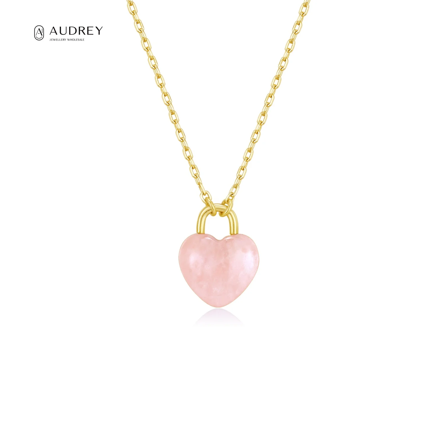 

Audrey Fine Jewellery Supplier Heart-shaped Natural Rose Quartz 14K Plated Gold Vermeil 925 Sterling Silver Pendant Necklace