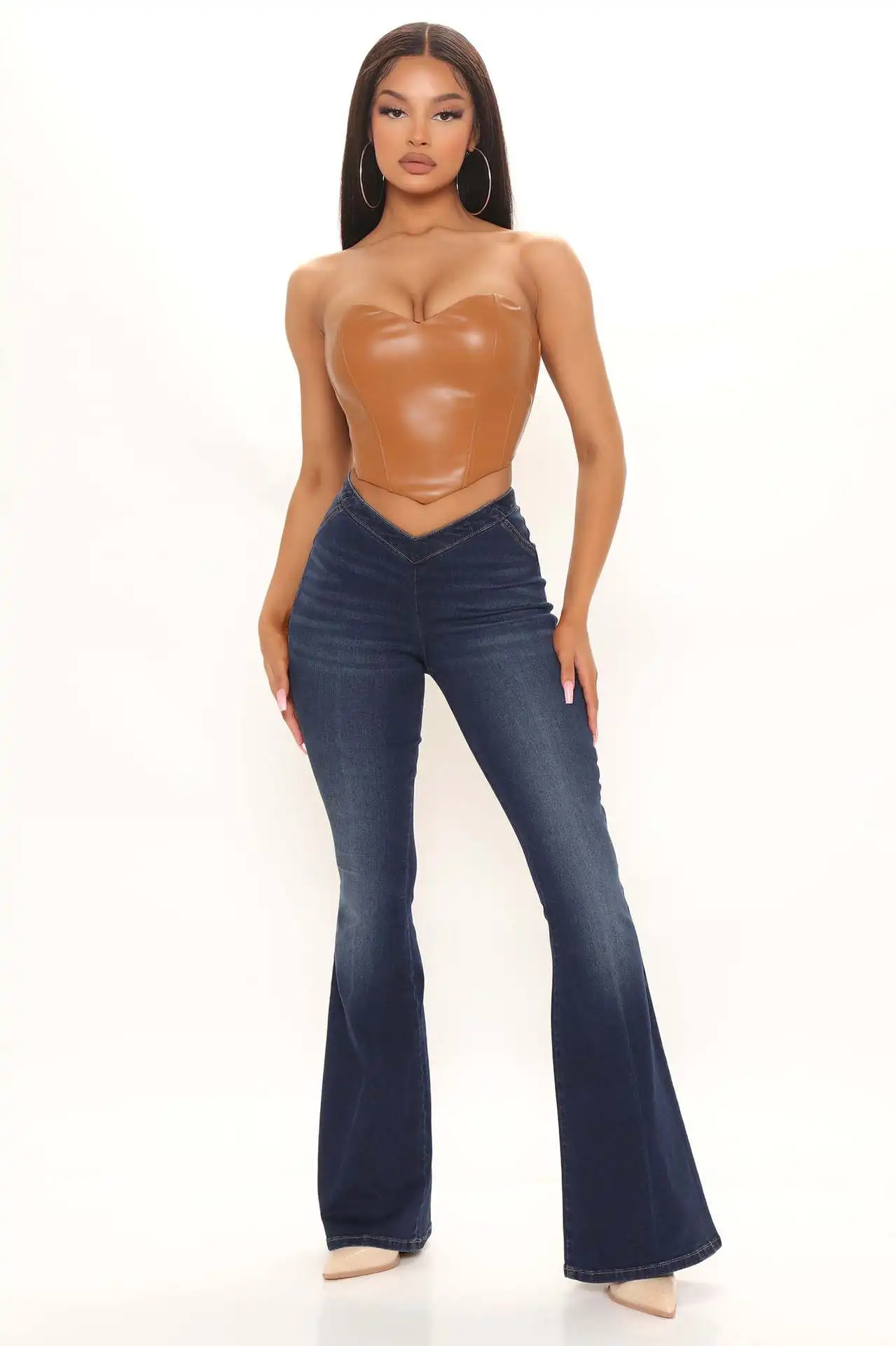 Y2K Flared Jeans E Girl Style Sexy Strechy Trousers Women V Waist Low Rise Harajuku Black Denim Pants Fashion Ladies Long Jeans