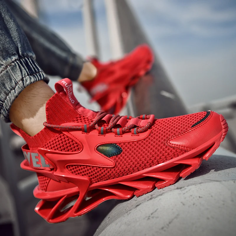 Running Shoes Men Reflective Sport Shoes Male Casual Sneakers Hollow Blade Sole Outdoor Walking Shoes PU+ Mesh Breathable