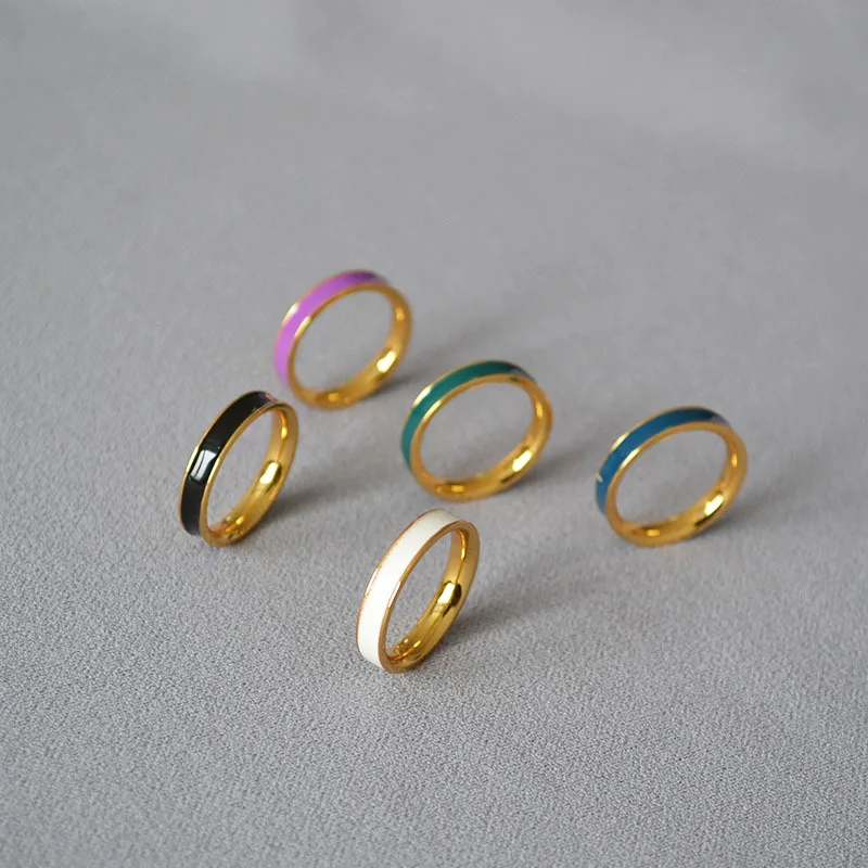 Stylish Minimalism Ring Delicate Gold-plated Brass Handmade Enamel Glaze Fine Women Rings