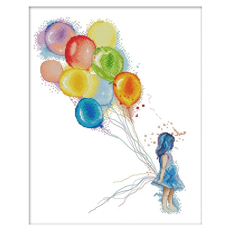 

Cross Stitch Kits Stamped Embroidery Starter Kits For Beginners DIY 11CT 3 Strands - The Little Girl With A Balloon