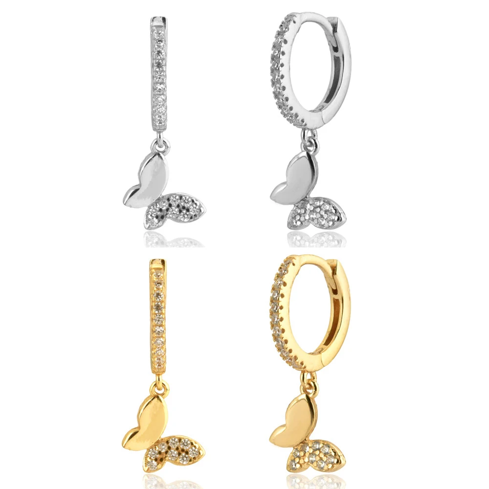 

S925 Silver Butterfly Shape 1/2 Zircon Drop Earring Hypoallergenic Women's Party Fashion Trend The Same Accessories Earring Gift