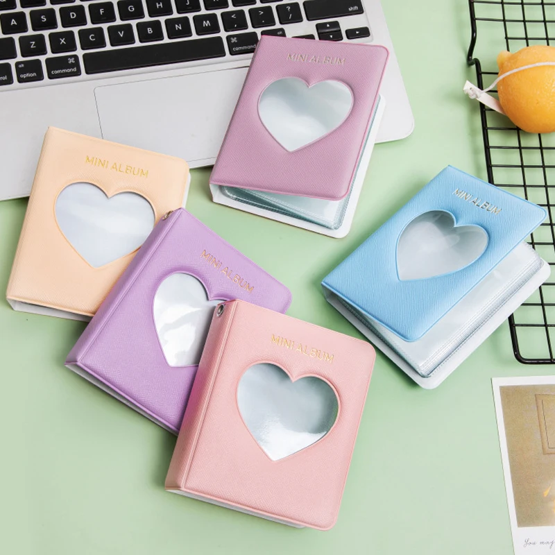 

Cute 3 Inch Photo Album Love Heart Hollow Storage Album Solid Color Star Chasing Collection Book Textured INS Photocard Holder