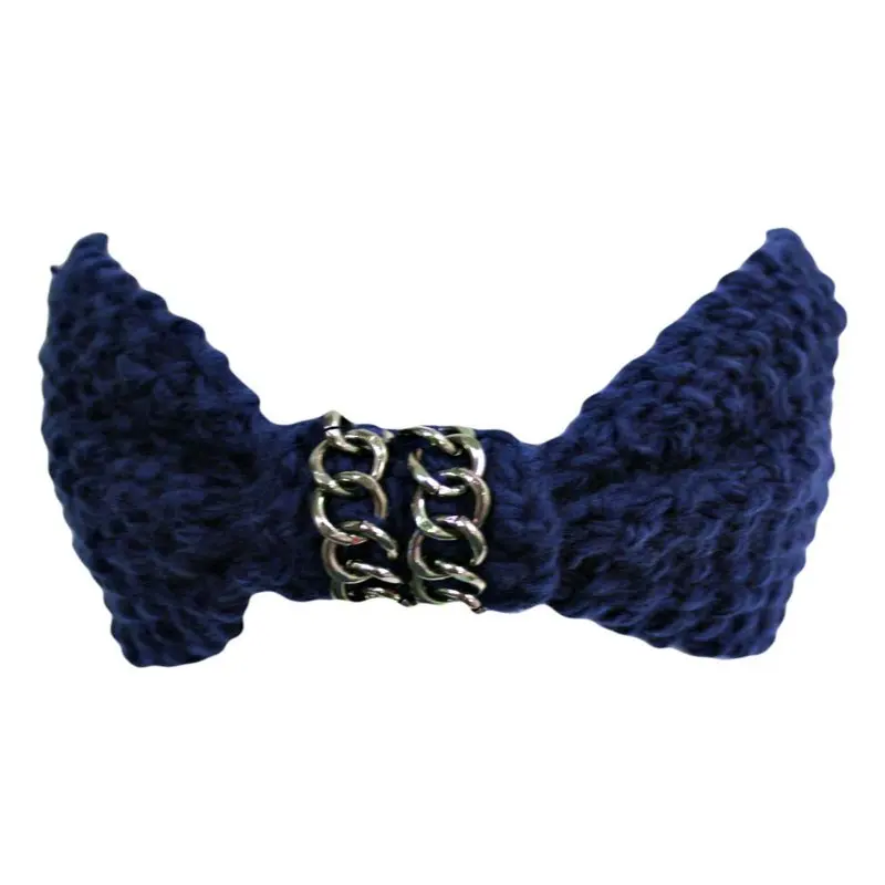 

Blue Soft Knit Headband With Chain Knot