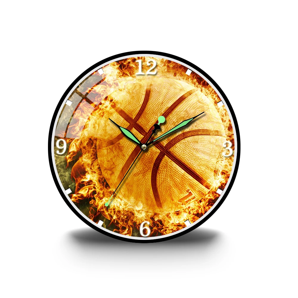 

In Fire Basketball Silent Wall Clock Sport Gift For Sportsmen Home Decor Boys Bedroom Frameless Wall Clock