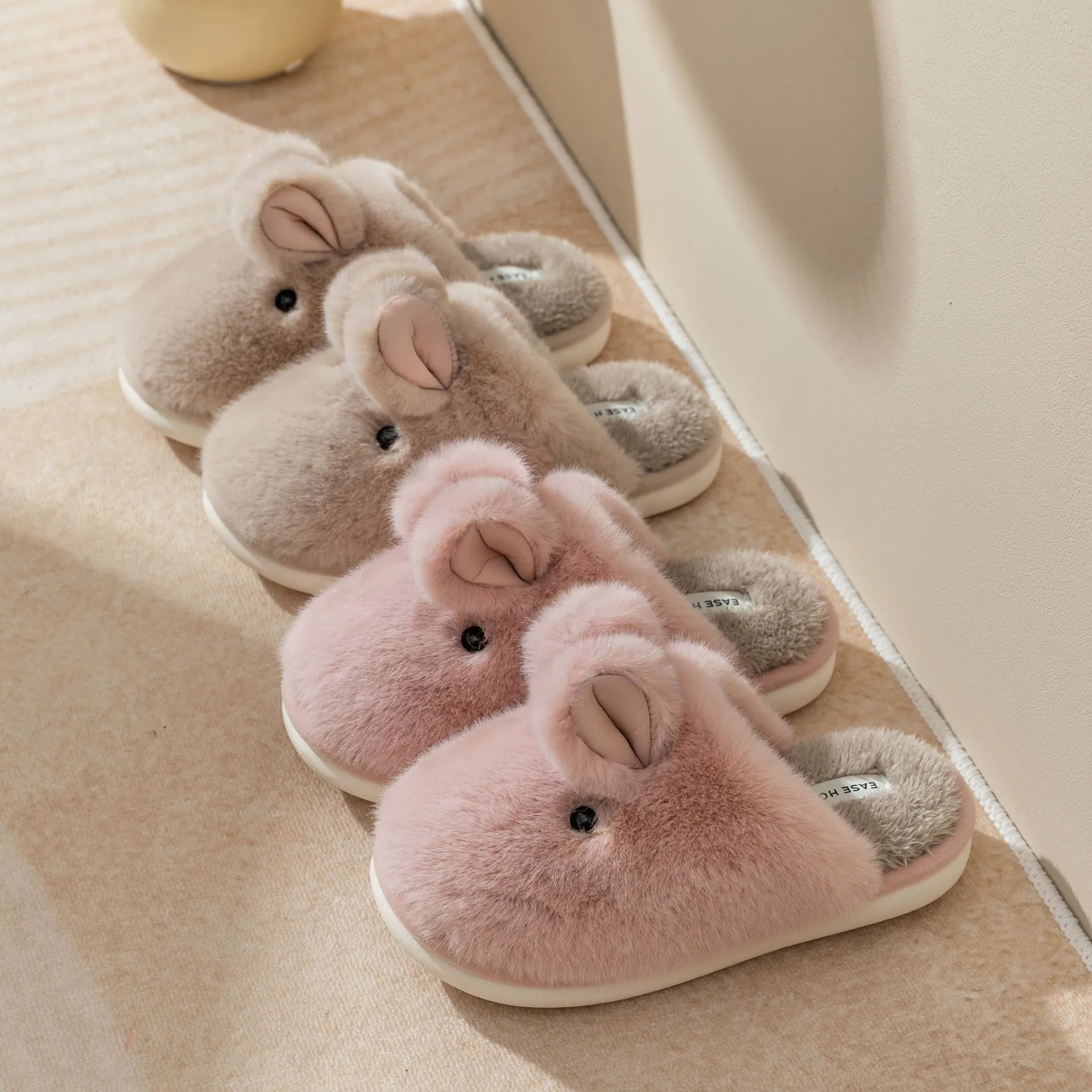 

Jade Rabbit Cotton Slippers Female Winter Cute Cartoon Cat Feeling Home Couple Parent-child Men's Cotton Slippers Home