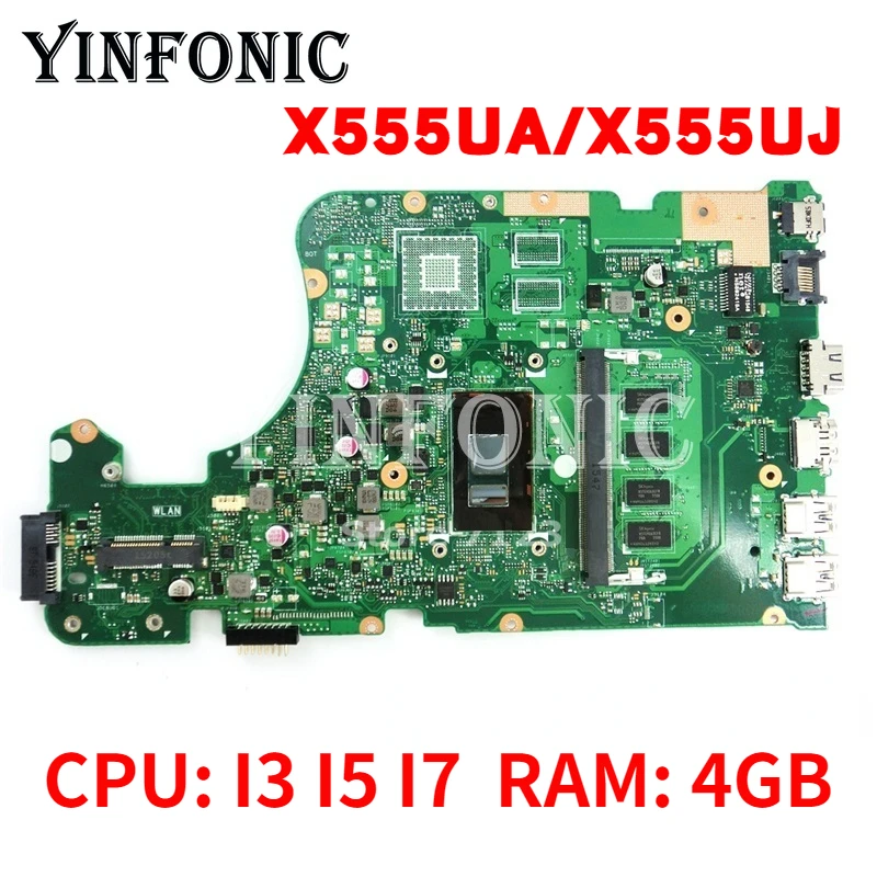 

YINFONIC X555UA/X555UJ Mainboard I7-6500 4GB RAM For ASUS X555U X555UA X555UJ Laptop Motherboard 90NB0AF0-R01000 Test OK
