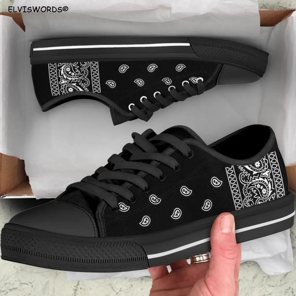 

ELVISWORDS Black Bandana Womens Sneakers Customized Flat Shoes High Quality Gifts Art Her Fashion Casual Footwear Best Selling
