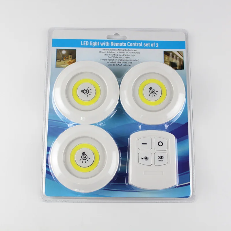 

2023 New 3W Cob Under Cabinet Light LED Wireless Remote Control Dimmable Wardrobe Night Lamp Home Bedroom Kitchen Nightlight