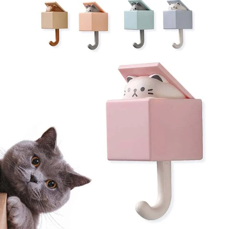 

Cartoon Cat Hook Self Adhesive Dormitory Bedroom Door Hangers Hooks Key Umbrella Towel Cap Coat Rack Wall Animal Decoration Rack