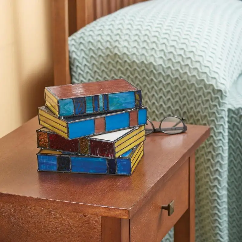 

Stacked Books Lamp Decorative Vintage Reading Book Table Lamp Stained Glass Table Desk Reading Light Nightstand Desk Lamps