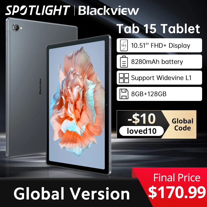 World Premiere Blackview Tab 15 Tablet Pad Octa core Unisoc T610 8GB+128GB 8280mAh 10.51'' FHD+ Display Android 12 13MP Camera