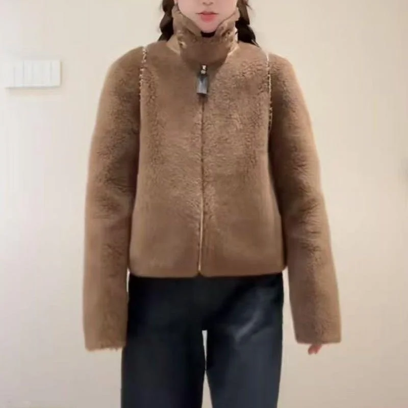Homegirl's Same Mocha Lamb Wool Верхняя одежда на молнии Женское осенне-зимнее теплое