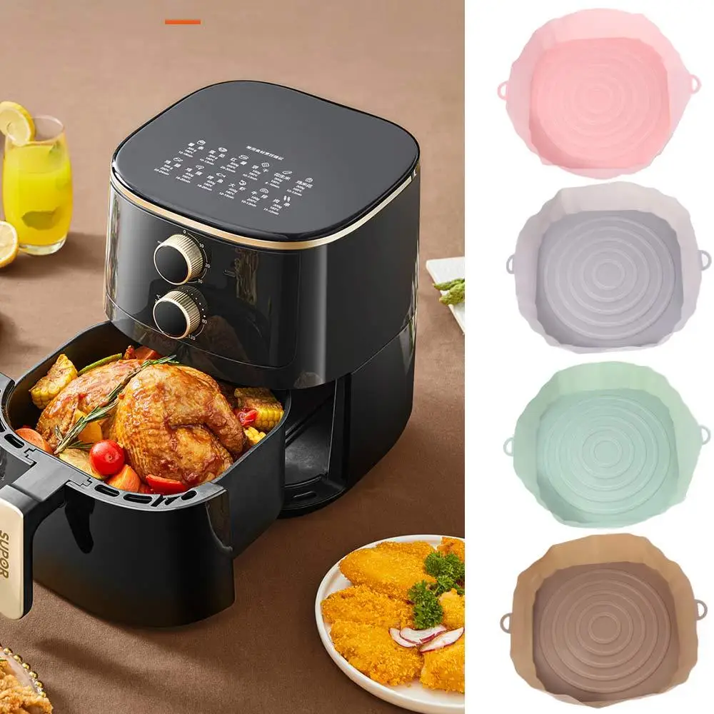 

Non-Stick Round Silicone Air Fryer Tray Multifunctional Oven Pan Mat Easy to Clean Practical Baking Accessories