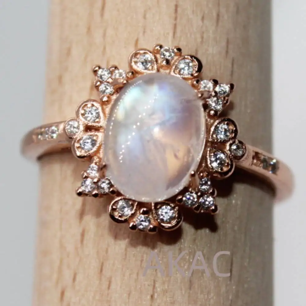 

925 sterling silver plated with rose gold Natural moonstone adjustable ring stone size approx7*9mm