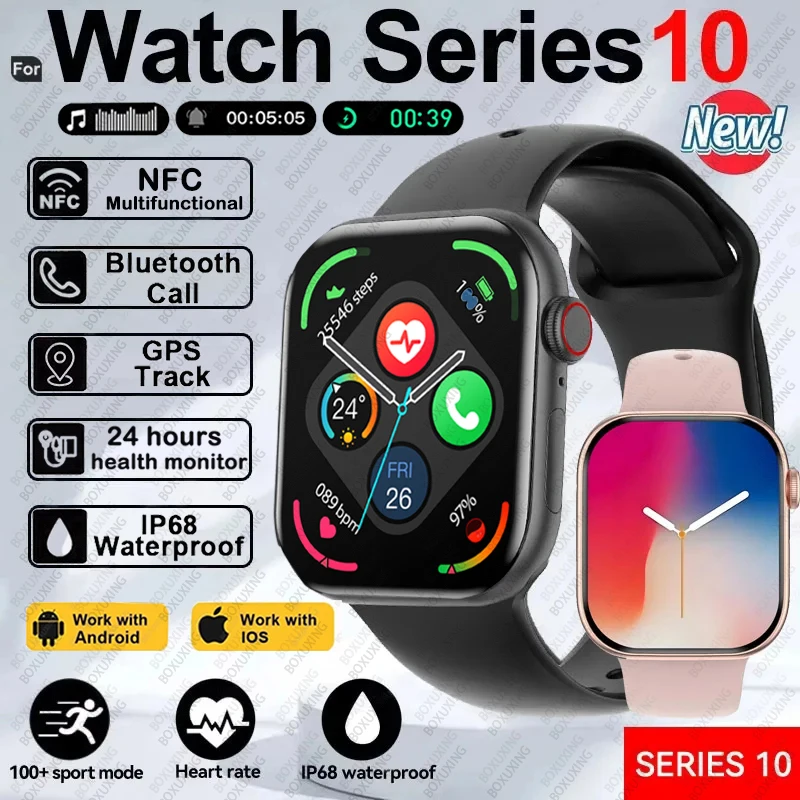Новые умные часы для Apple Watch 10 GPS NFC мужские и женские с беспроводной зарядкой BT Call