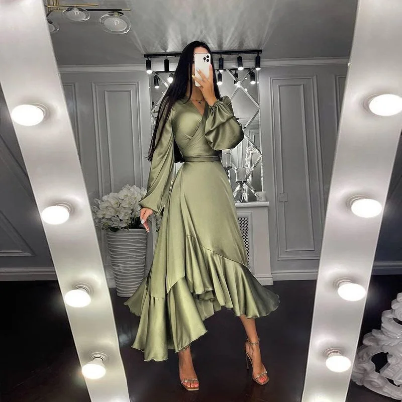

2023Casual elegant slim sexy dress,Spring/Summer New Women's Deep V Long Sleeve Dress Solid Slim Fit