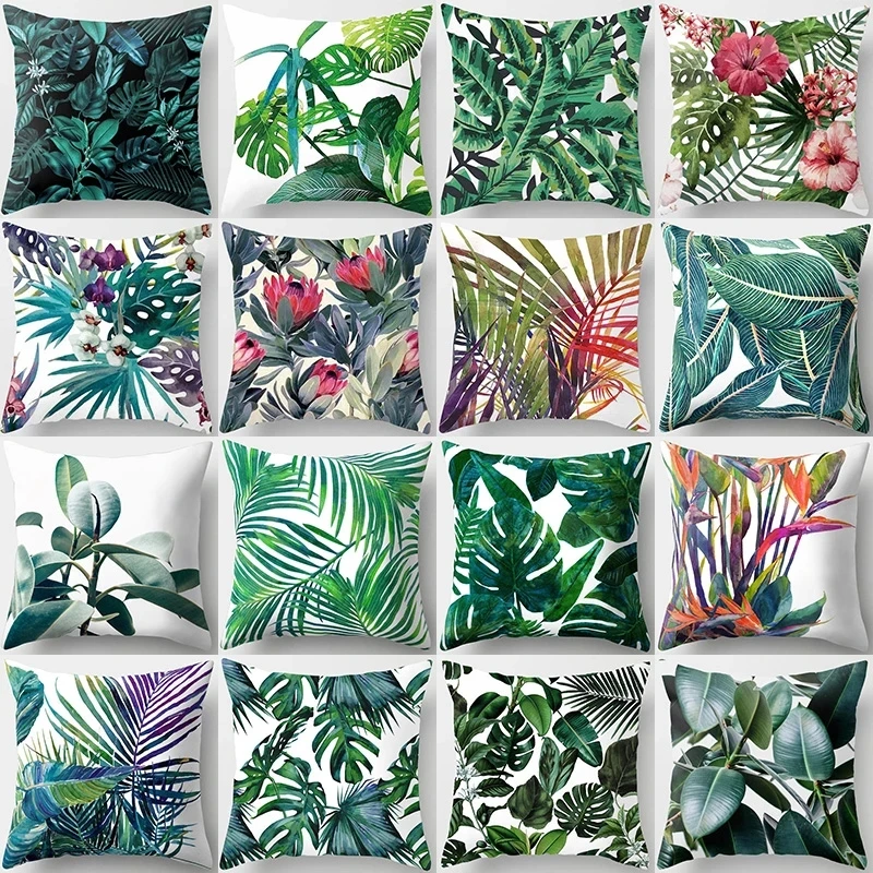 

Tropical leaves and tortoise back bamboo printed pillow cushion cover car sofa office chair pillow cover simple home decoration