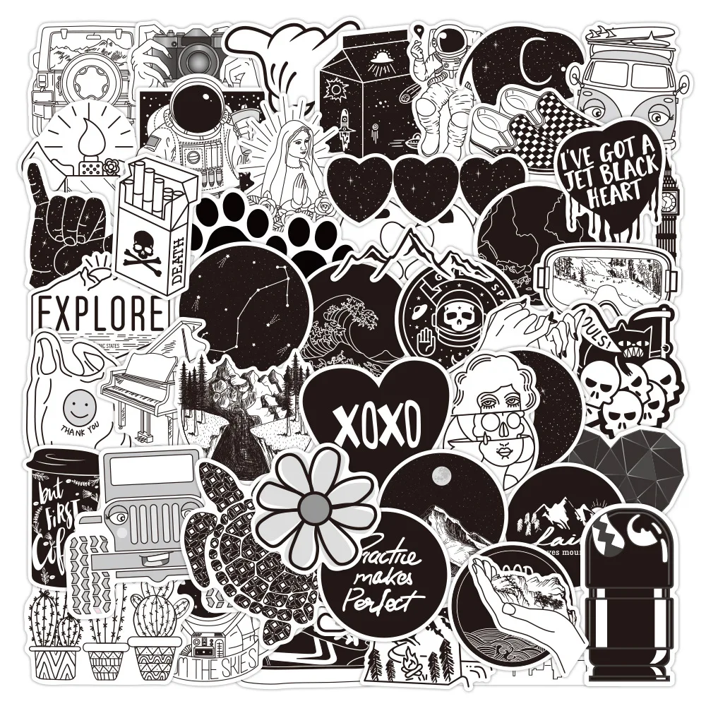 

Black VSCO Stickers Laptop Skateboard Phone Case Sticker Child Kids' Luggage Scrapbooking Skate Sticker Book Guitar Stationery