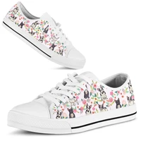bkqu woman canvas sneakers womens classic french bulldog floral flats female lace up sport shoes women low top shoes 2022