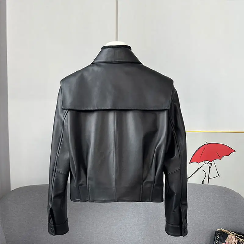 2023New style Autumn Spring Pu Jacket Women New Korean Style Long Sleeve Small Black Short Top Fashion Leather Coat Woman Jacket
