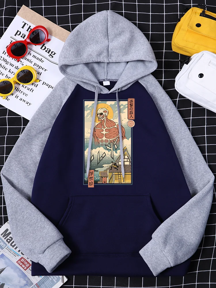 

Ukiyo-E Style Japanese Manga Attack On Titan Printed Women Hooded Anime Loose Pullover Autumn Fleece Tops Womans Raglan Hoodies