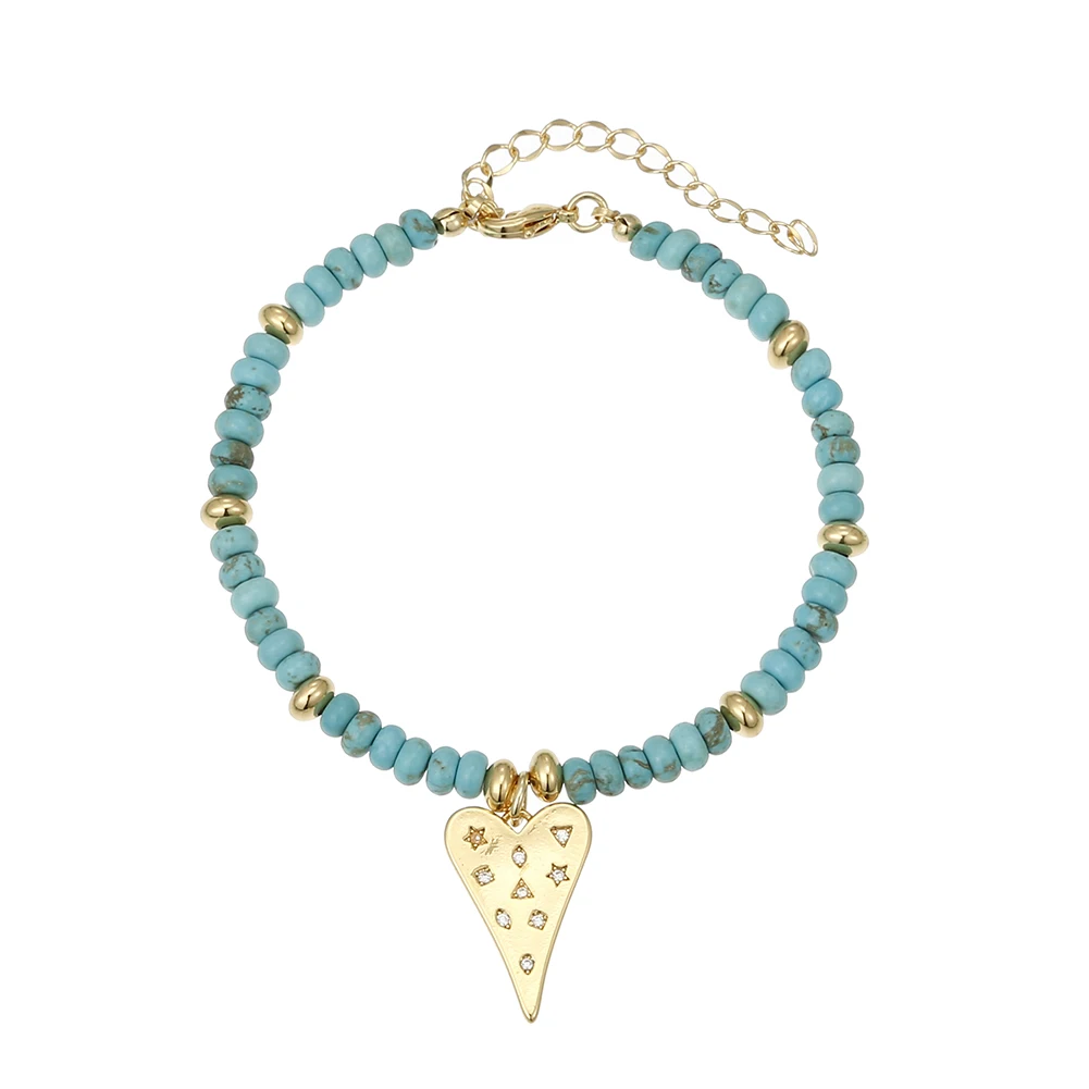 

Enosola Turquoise Beads Bracelet with Gold Color Heart Charm 2023 Summer Beach Jewelry Bohemia for Women Holiday Small Pulseras
