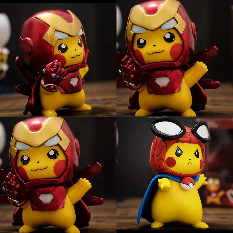 Новинка Покемон Пикачу cos Marvel Мстители Железный человек Человек-паук экшн-фигурка модель Пикачу кроссовера коллекция игрушек