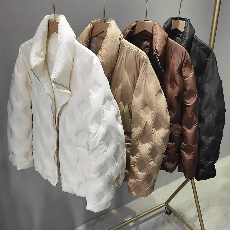 Women White Duck Down Autumn Winter 2022 Short Down Jacket Stand Collar Casual Warm Coat