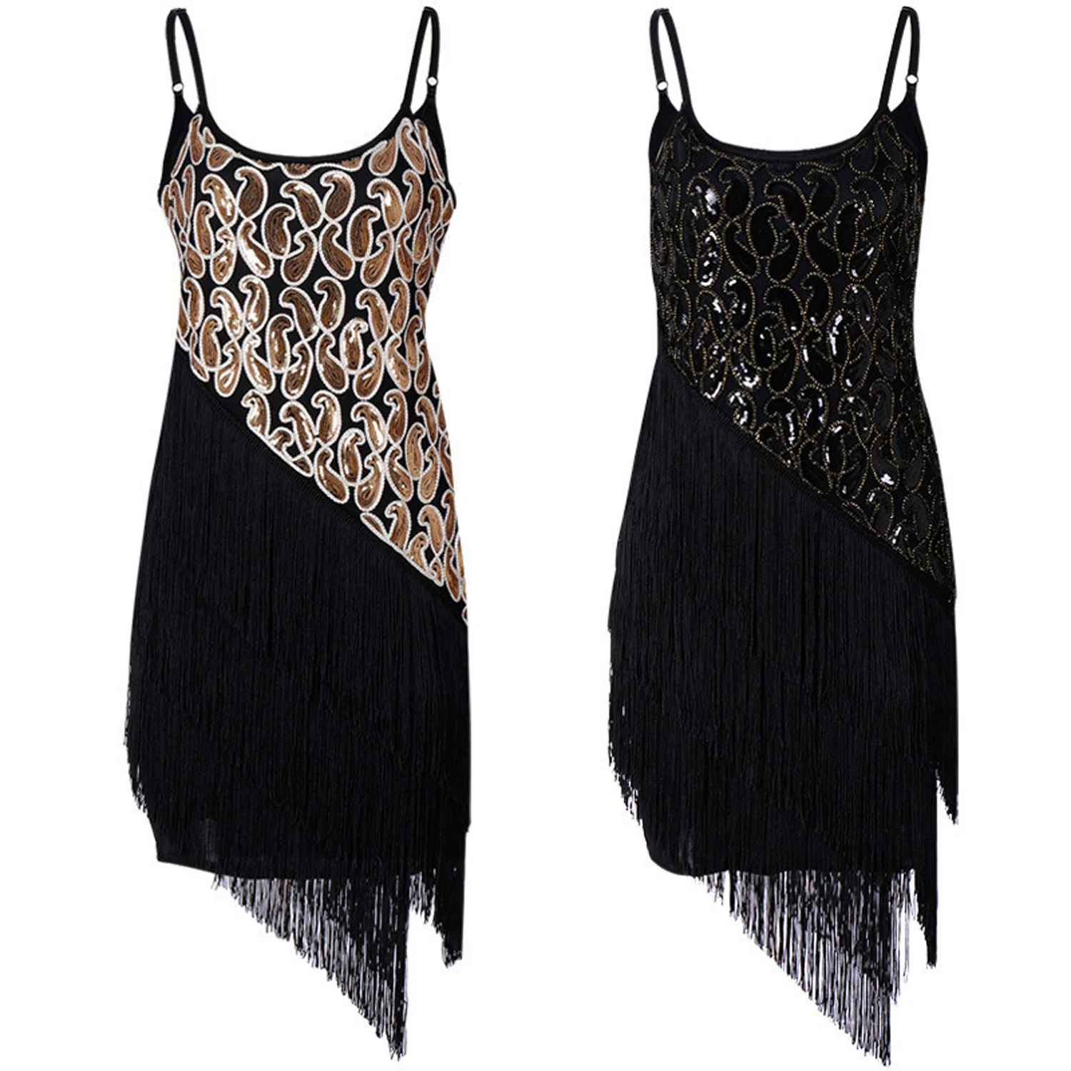 

2022 Summer 1920S Vintage Tassel Dress Sequins Ball Halter Short Latin Dance