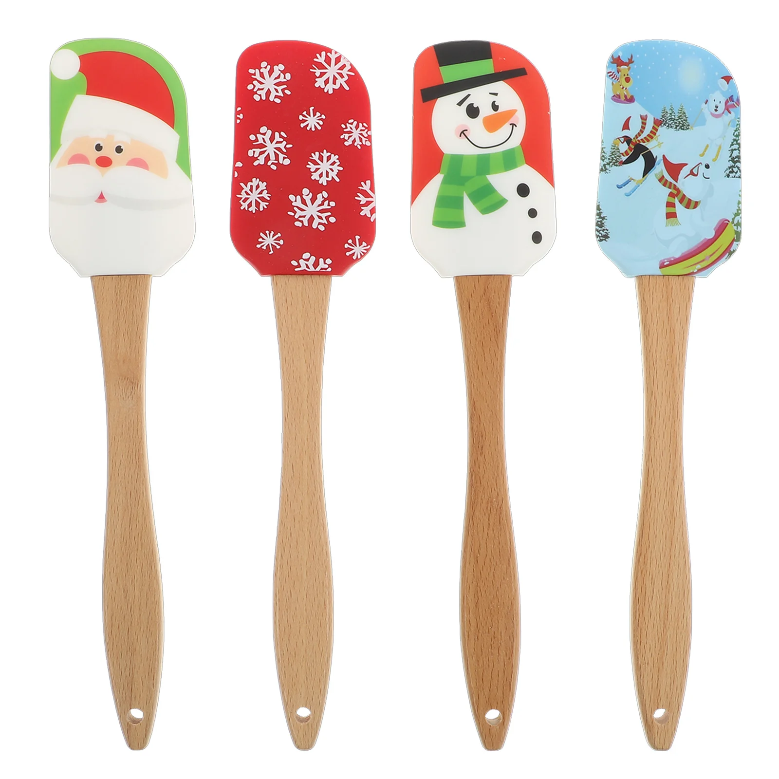 

Spatula Christmas Silicone Scraper Spatulas Baking Wooden Handle Creamcooking Set Butter Santakitchen Cake Holiday Mixing Batter