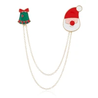 hot selling new products lovely double layer chain christmas bell santa claus christmas tree christmas boots brooch jewelry