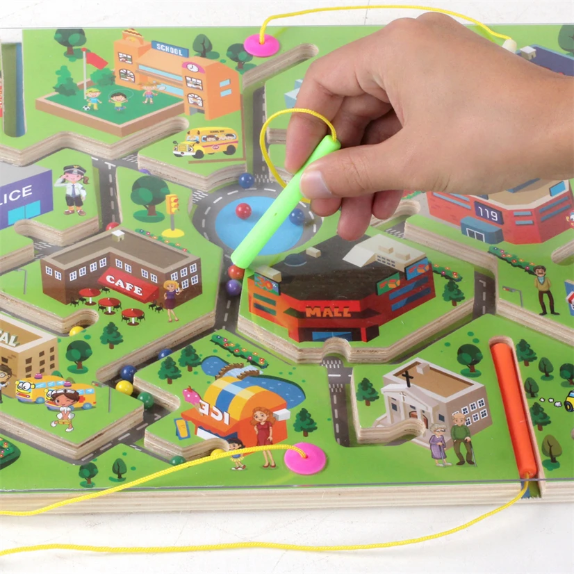 

Wooden Toys Montessori Fine Motor Skill Magnetic Track Maze Montessori Toys 2 Years Learning Activities Children Gift D86Y