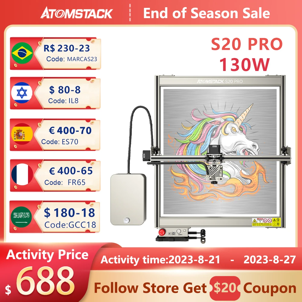 ATOMSTACK X20 Pro S20 Pro 130W Laser Engraving Cutting Machine DIY 20W Output CNC Metal Engraver Dual Air Assist APP Control