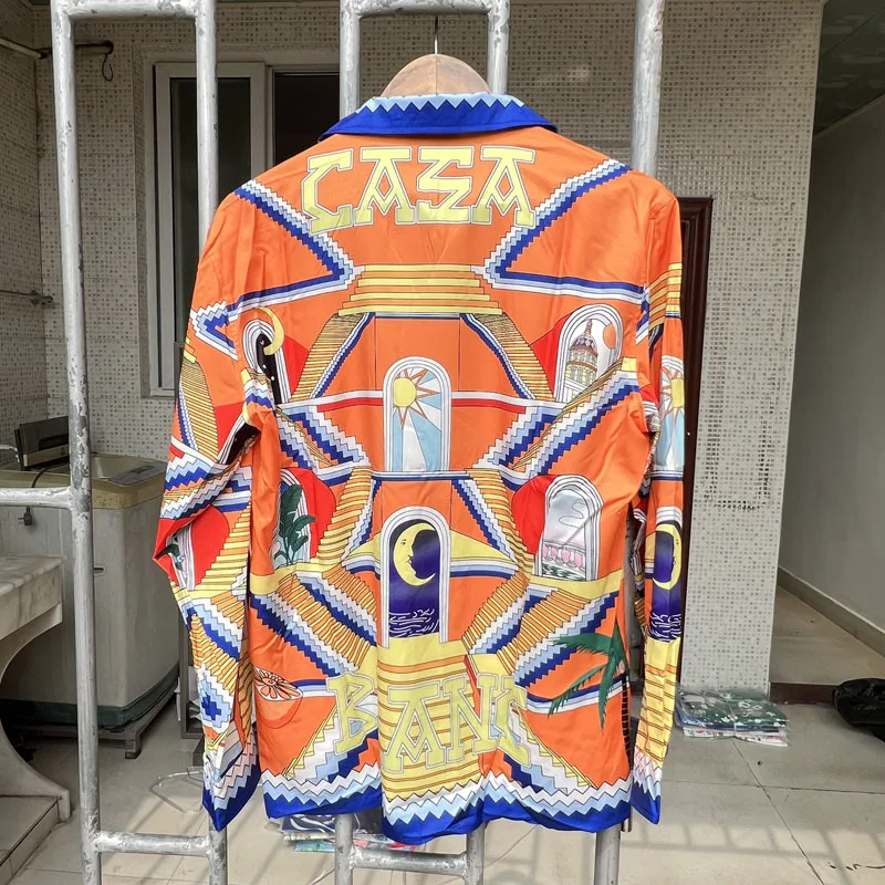 

Рубашка с длинным рукавом для мужчин и женщин, повседневная, с принтом лестницы и Луны, праздничная, в гавайском стиле, для пар