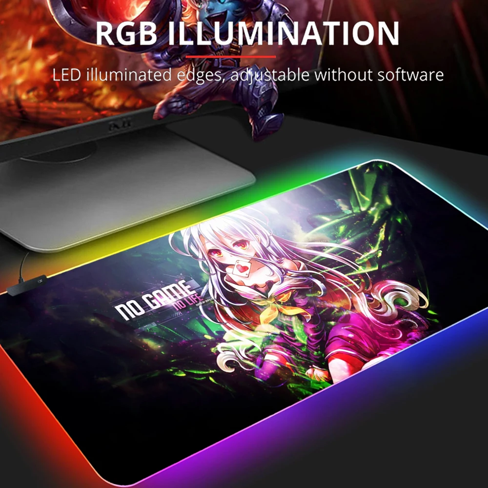 

Anime No Game No Life Gaming RGB Large Locked Mouse Pad Computer Mousepad Led Backlight XXL Surface Mause Keyboard Desk Mat