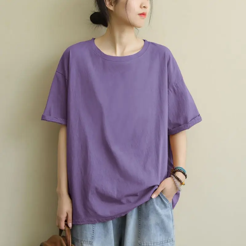 Однотонная женская футболка, летние базовые Топы, Женская Повседневная хлопковая одежда с коротким рукавом, футболка, женская одежда, рубашки G114