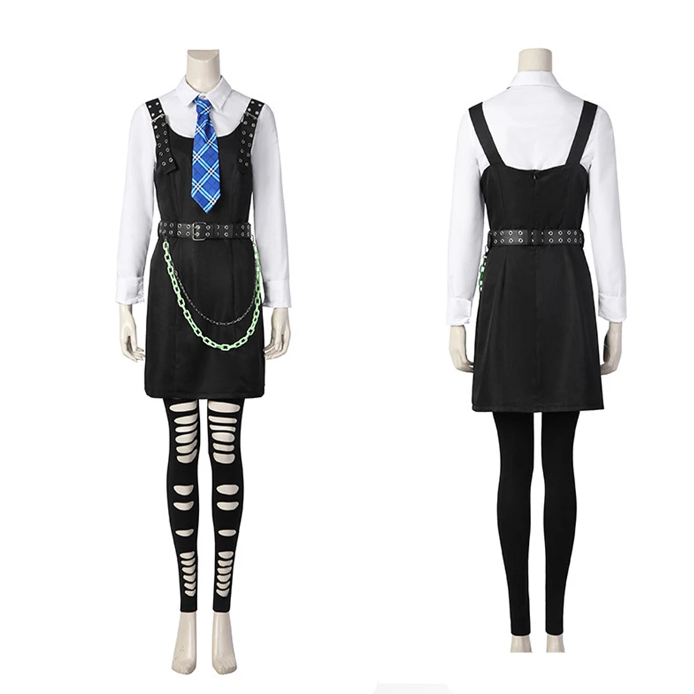 Live Action Frankie Stein Косплей Костюм Женское Черное Платье Рубашка Леггинсы Полный