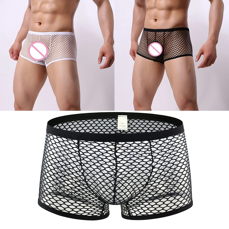 

1x Men's Sexy Trunks Underwear Mesh See Through Boxer Briefs Shorts Panties Undies Underpants Elastic Waistband Mesh Track Pants