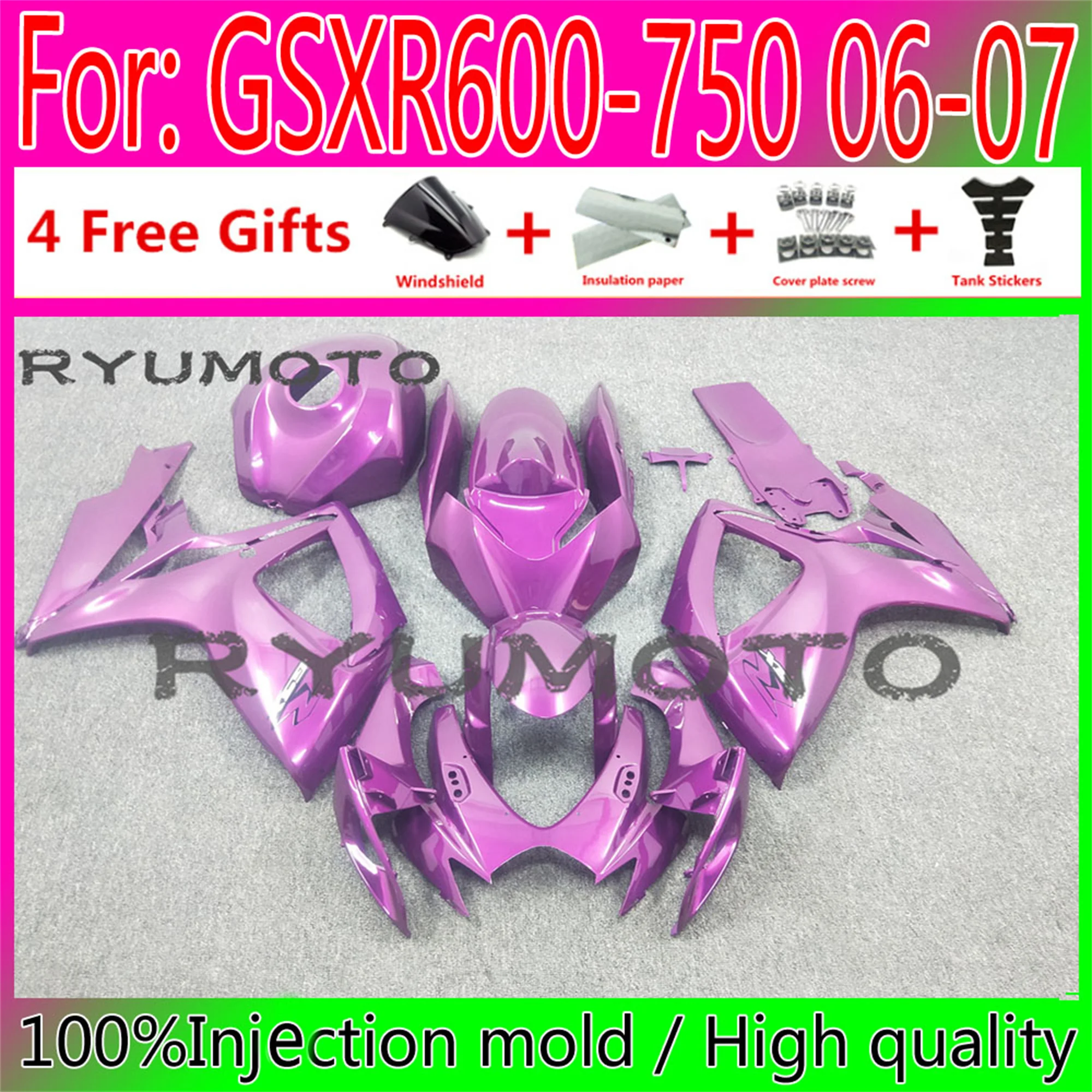 

New Motorcycle Injection Fairing Bodywork For Suzuki GSXR600 06 07 GSXR750 2006 GSX-R750 2006 - 2007 K6 Fairings pink