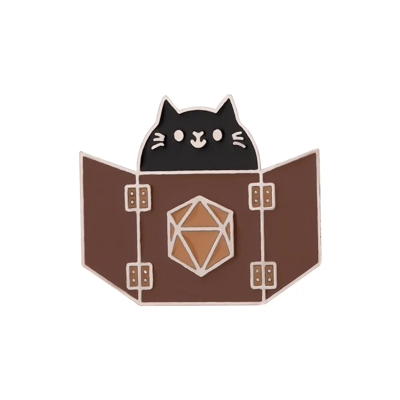 

Black Cat Enamel Pins Kitty Hide Behind Book Dice Brooch Lapel Badges Cute Animal Jewelry Gift for Friends Kids