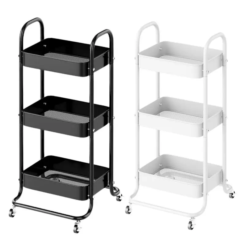 

Metal Rolling Utility Cart 3-Tier Rolling Storage Cart Small Utility Cart For Kitchen Cart Organizer With 4 Wheels Storage Rack